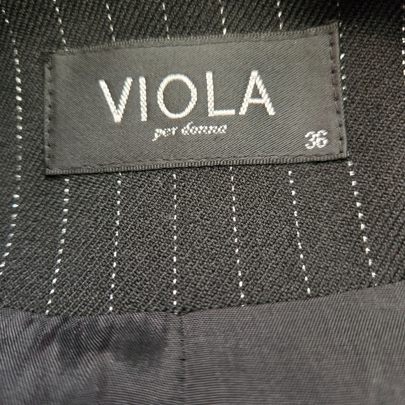 VIOLA Per Donna Black and Brown Pinstripe Midi Dress Coat. Size 36/ Small - Picture 11 of 14